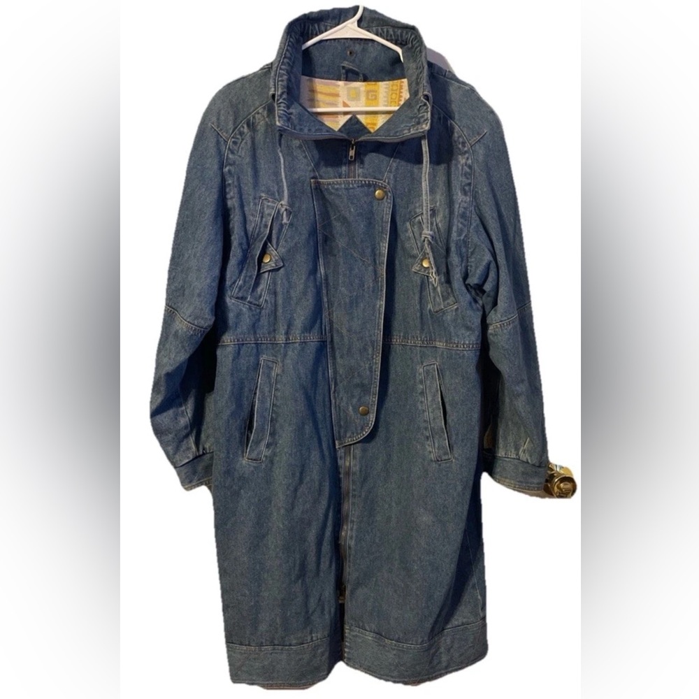 Vintage Center Aisle Long Blue Denim Coat Size M